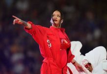 Pregnant Rihanna Wows Super Bowl In All-Red Ensemble